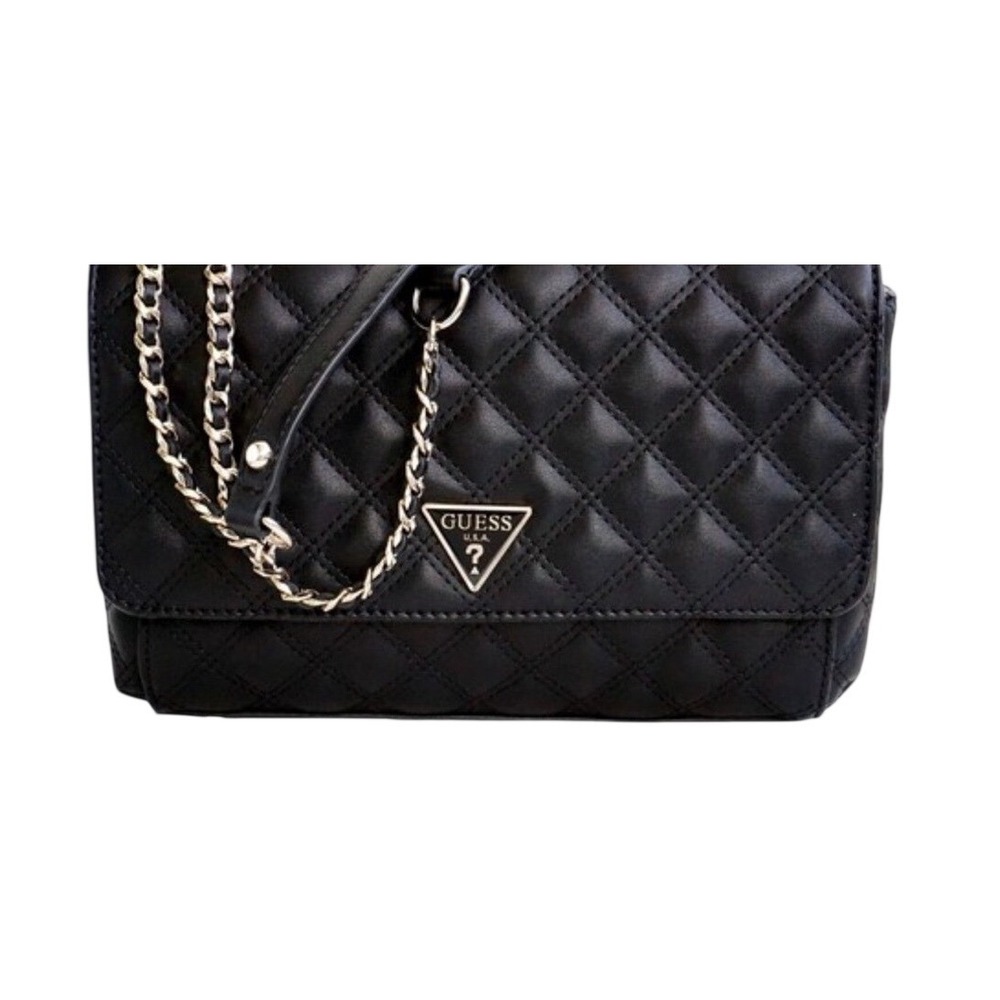 GUESS Black Quilted Shoulder Bag with Chain Strap Y2k Vintage Rare